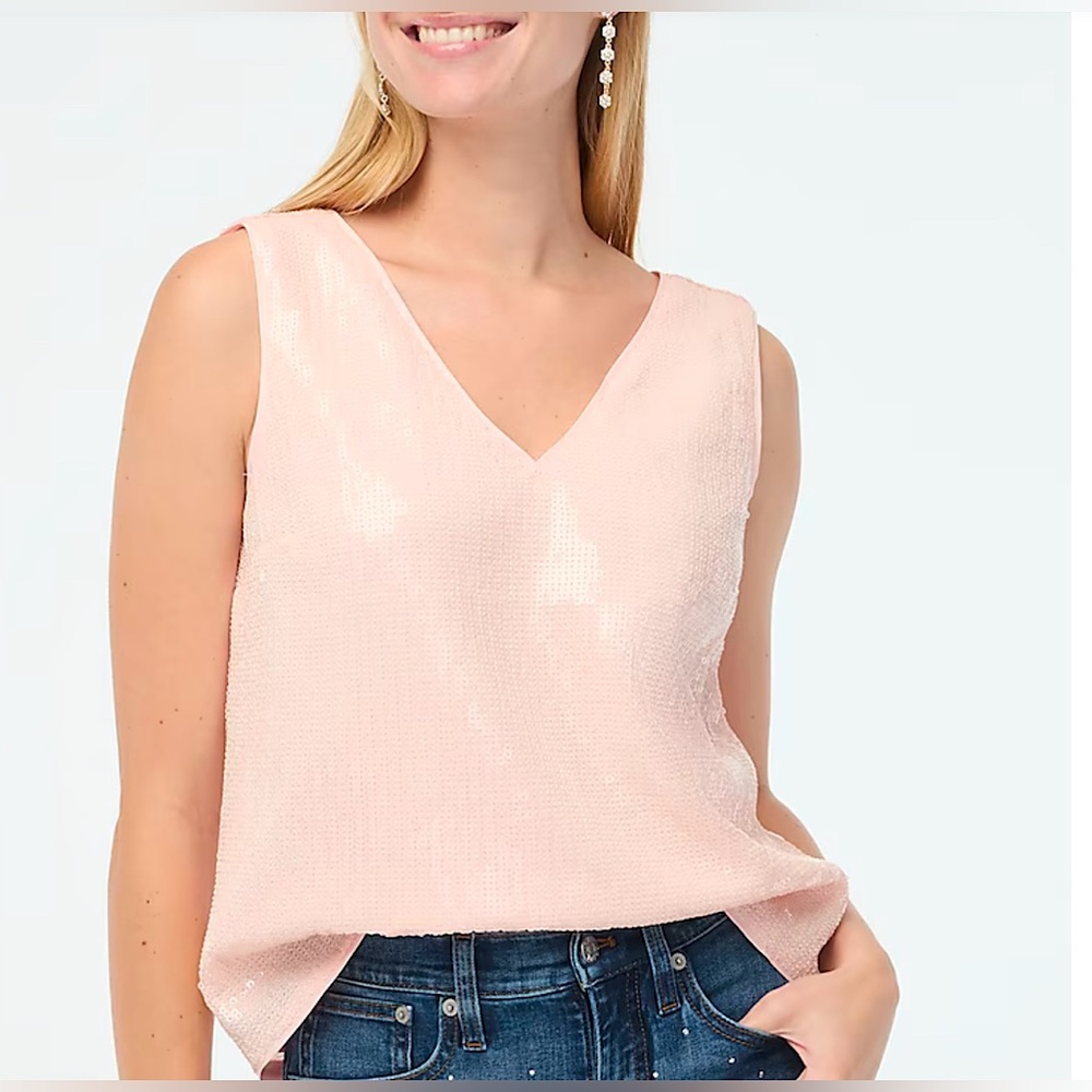 J. Crew Sequin V-neck Shell Baby Pink M